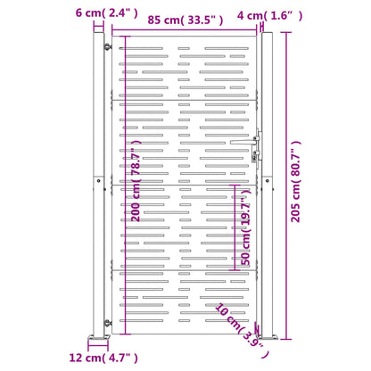 Portão de jardim 105x205 cm aço corten design quadrados