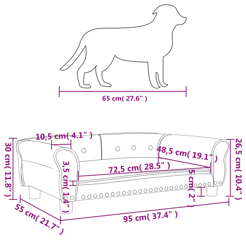 Cama para cães 95x55x30 cm veludo azul