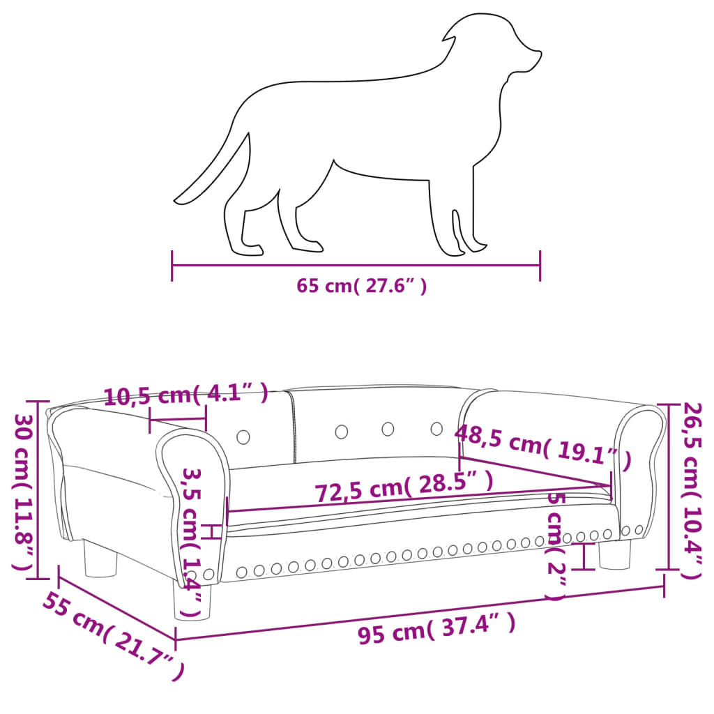 Cama para cães 95x55x30 cm veludo cinzento-claro