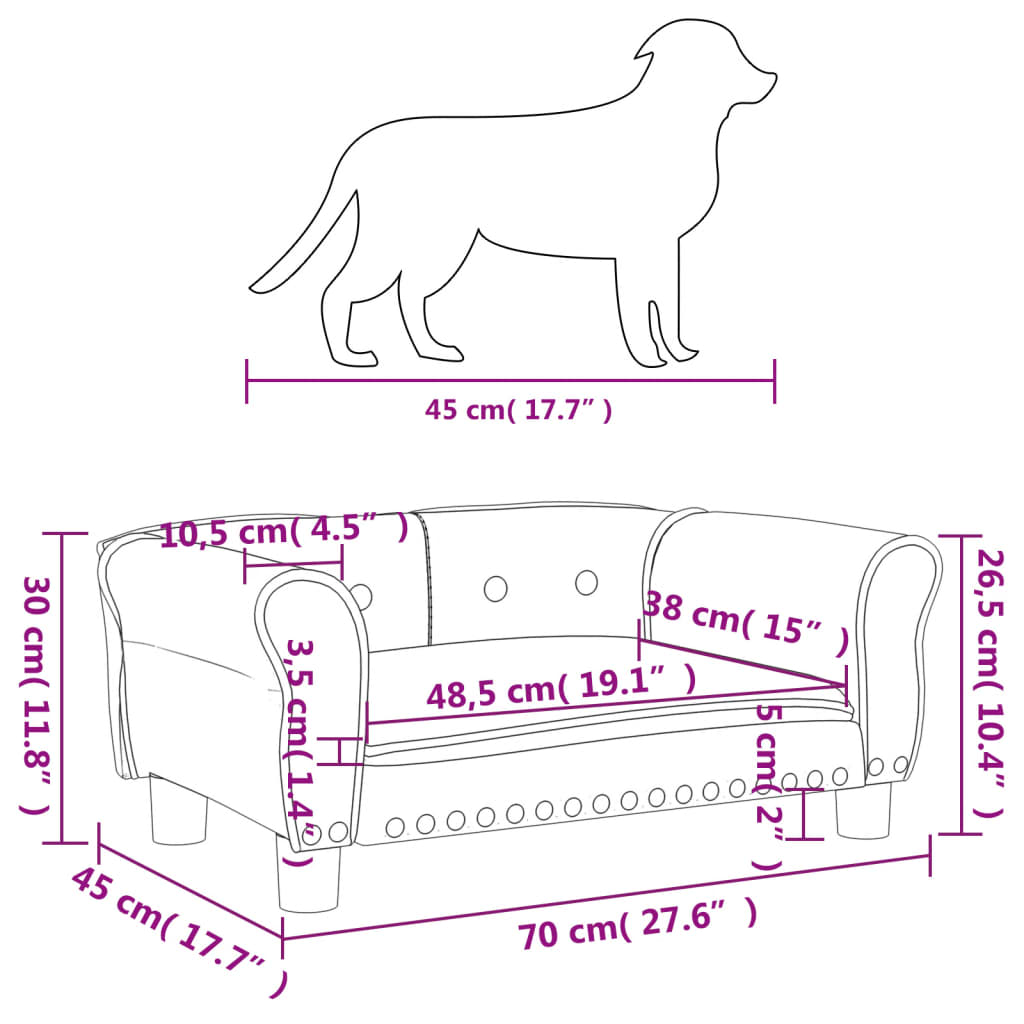 Cama para cães 70x45x30 cm veludo cinzento-claro