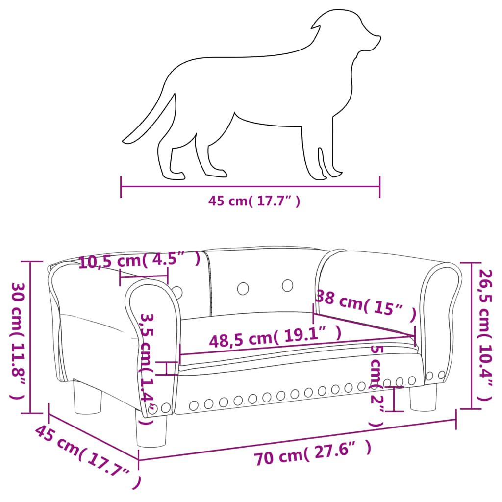 Cama para cães 70x45x30 cm veludo cor creme