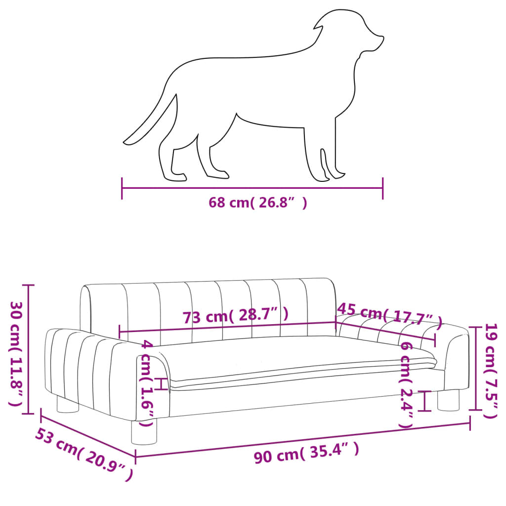 Cama para cães 90x53x30 cm tecido cor creme