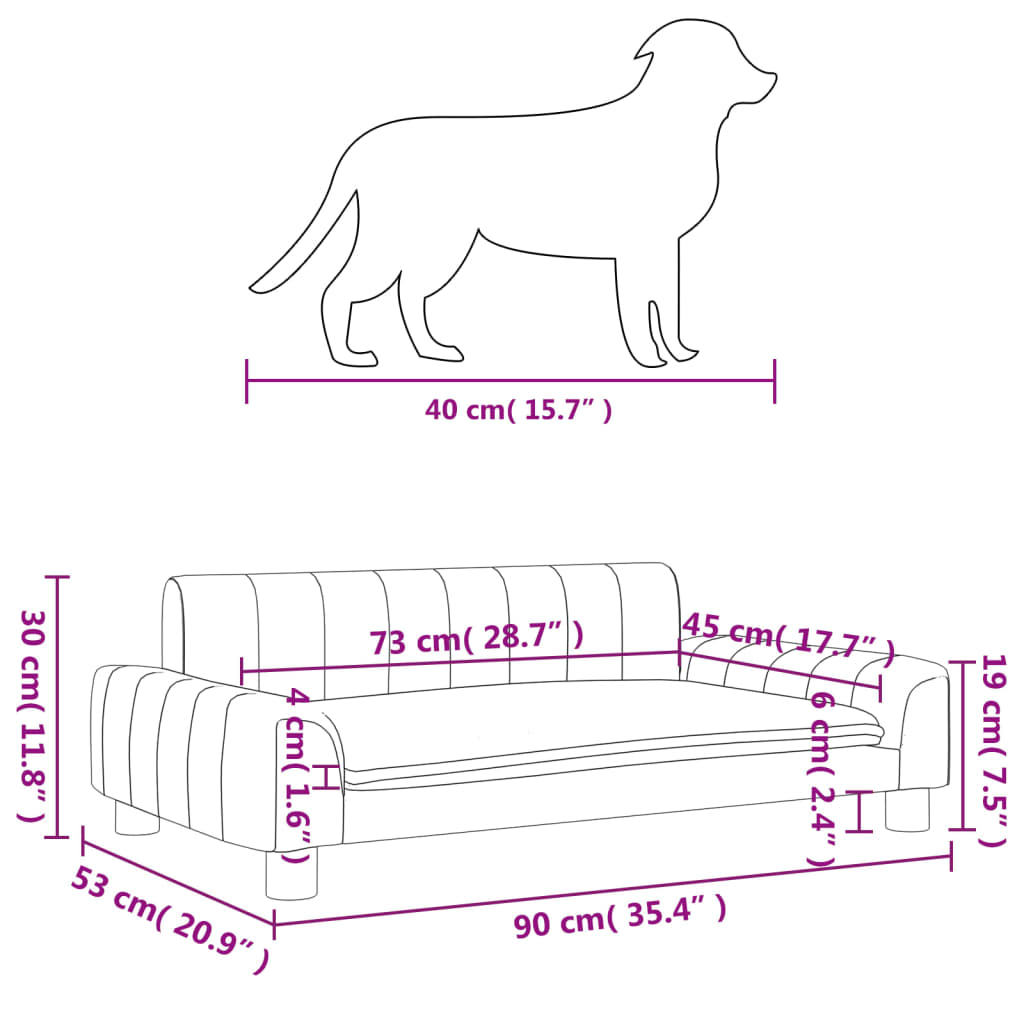 Cama para cães 90x53x30 cm couro artificial preto