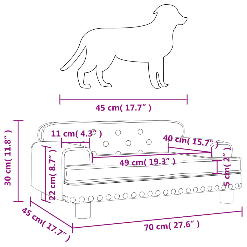 Cama para cães 70x45x30 cm veludo cinzento-claro