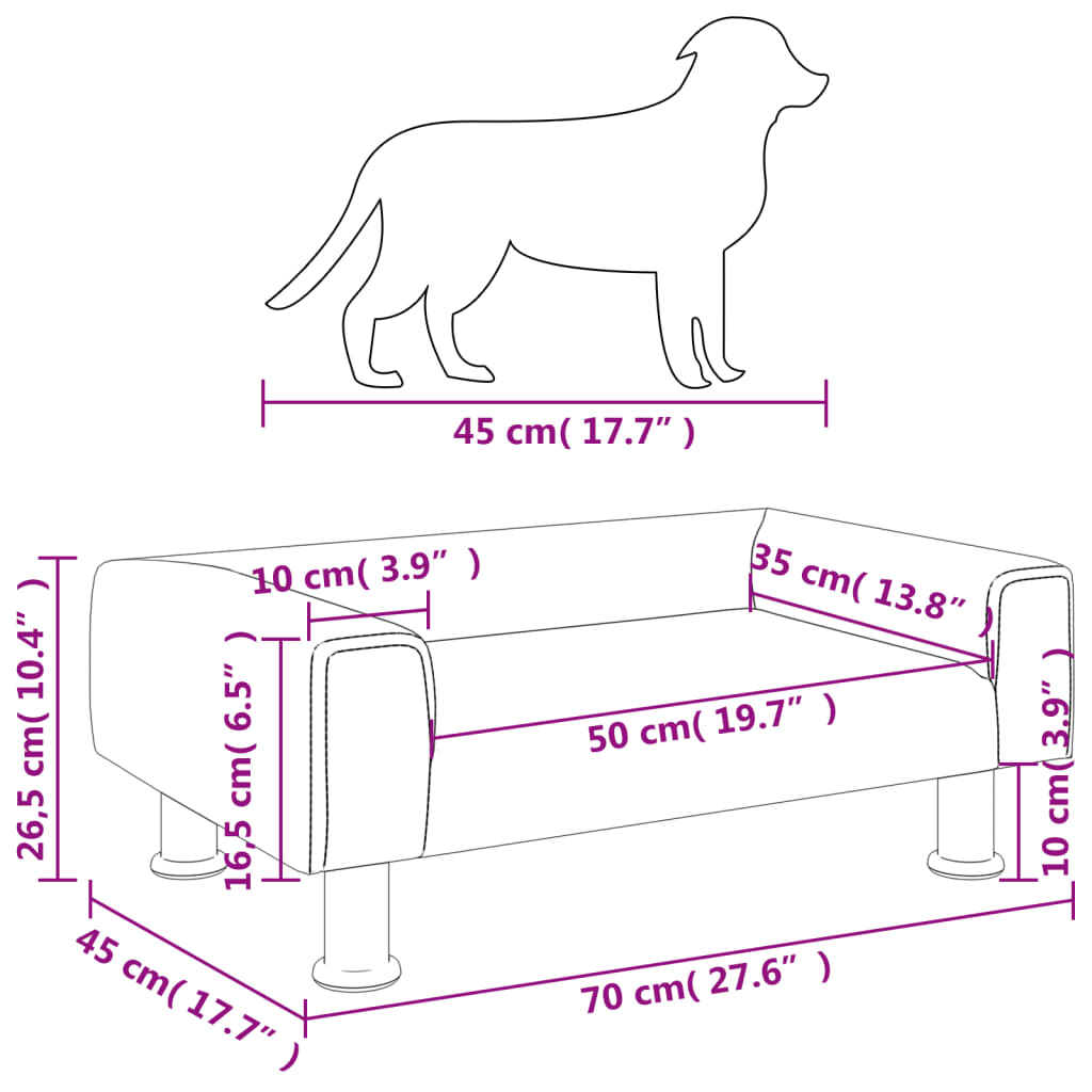 Cama para cães 70x45x26,5 cm veludo rosa