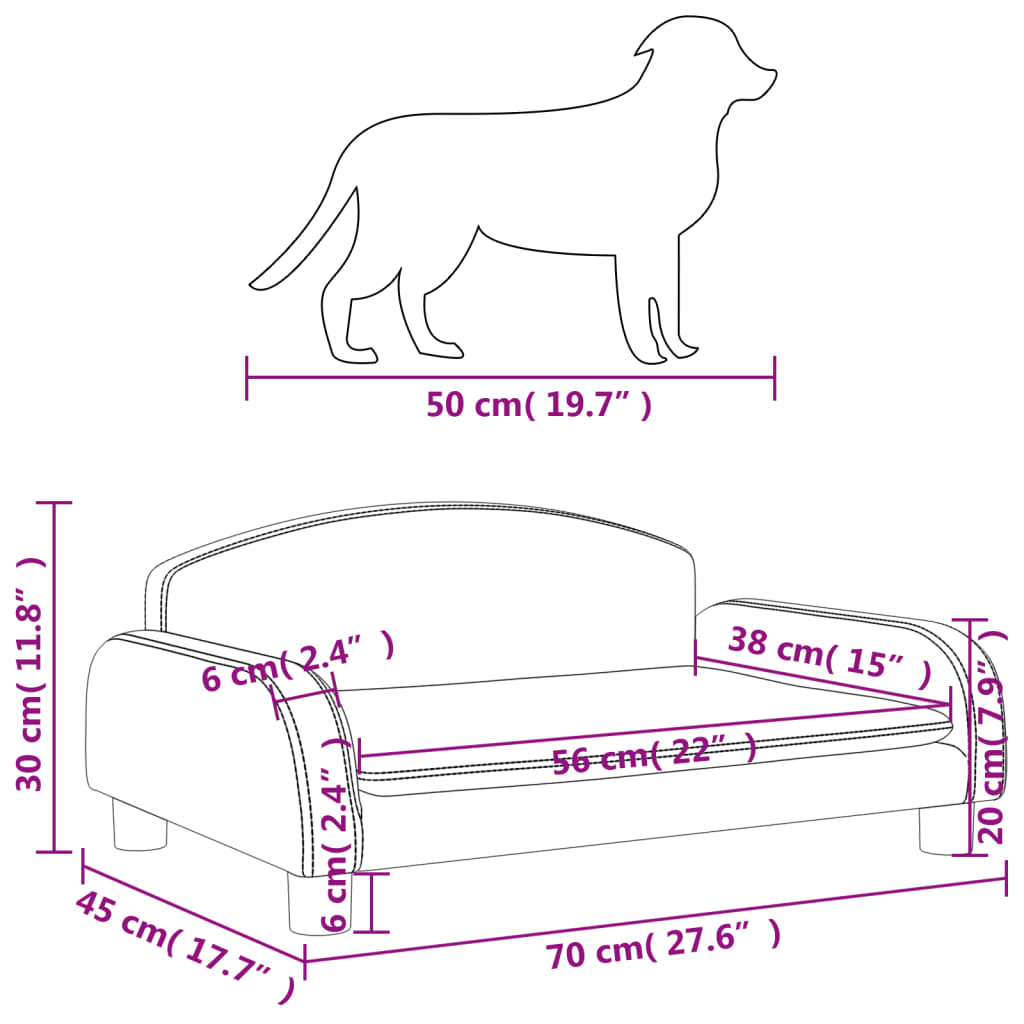 Cama para cães 70x45x30 cm tecido cinzento-claro