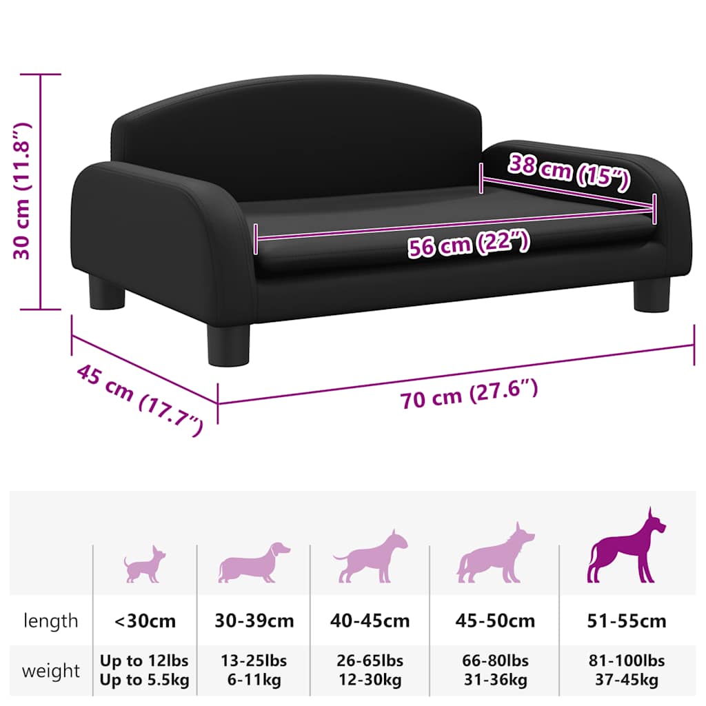 Cama para cães 70x45x30 cm couro artificial preto