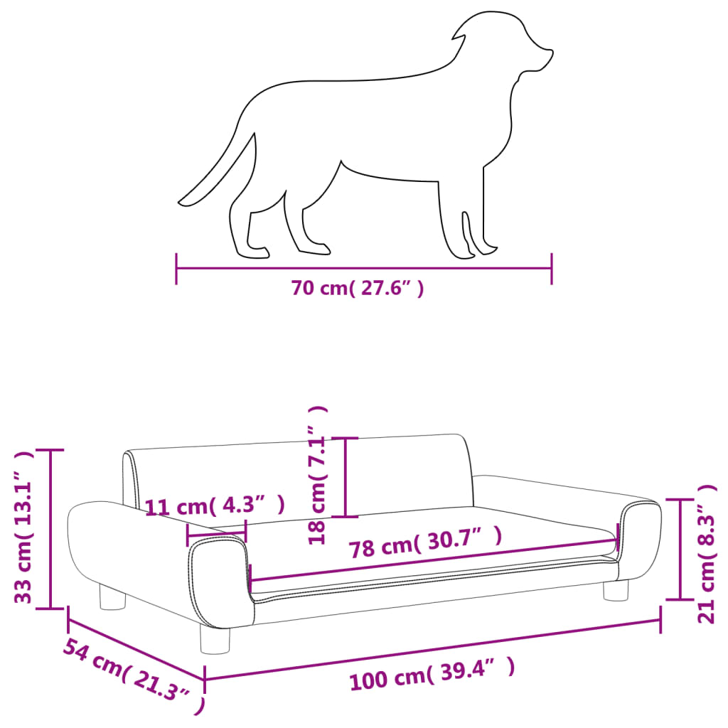 Cama para cães 100x54x33 cm veludo cinzento-claro