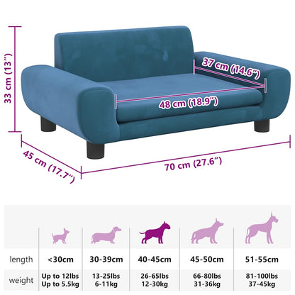 Cama para cães 70x45x33 cm veludo azul