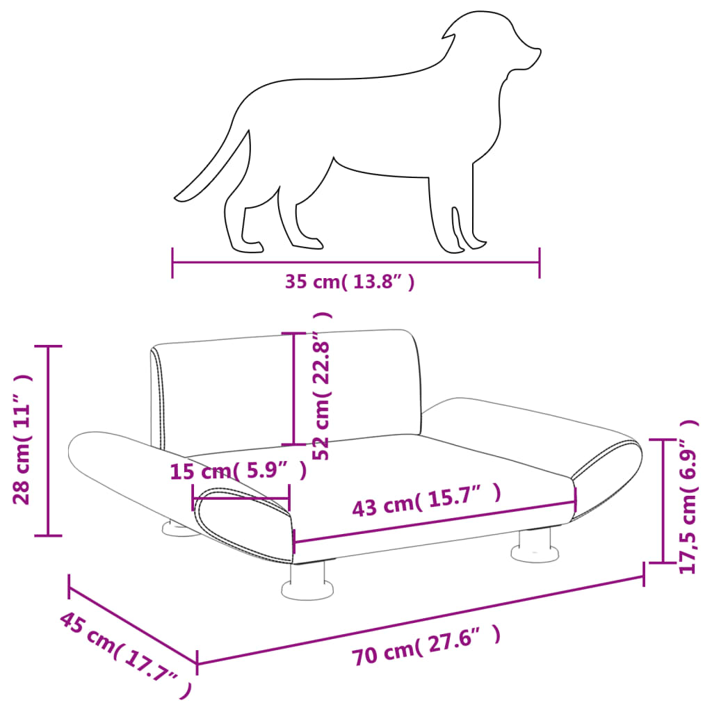 Cama para cães 70x45x28 cm tecido castanho