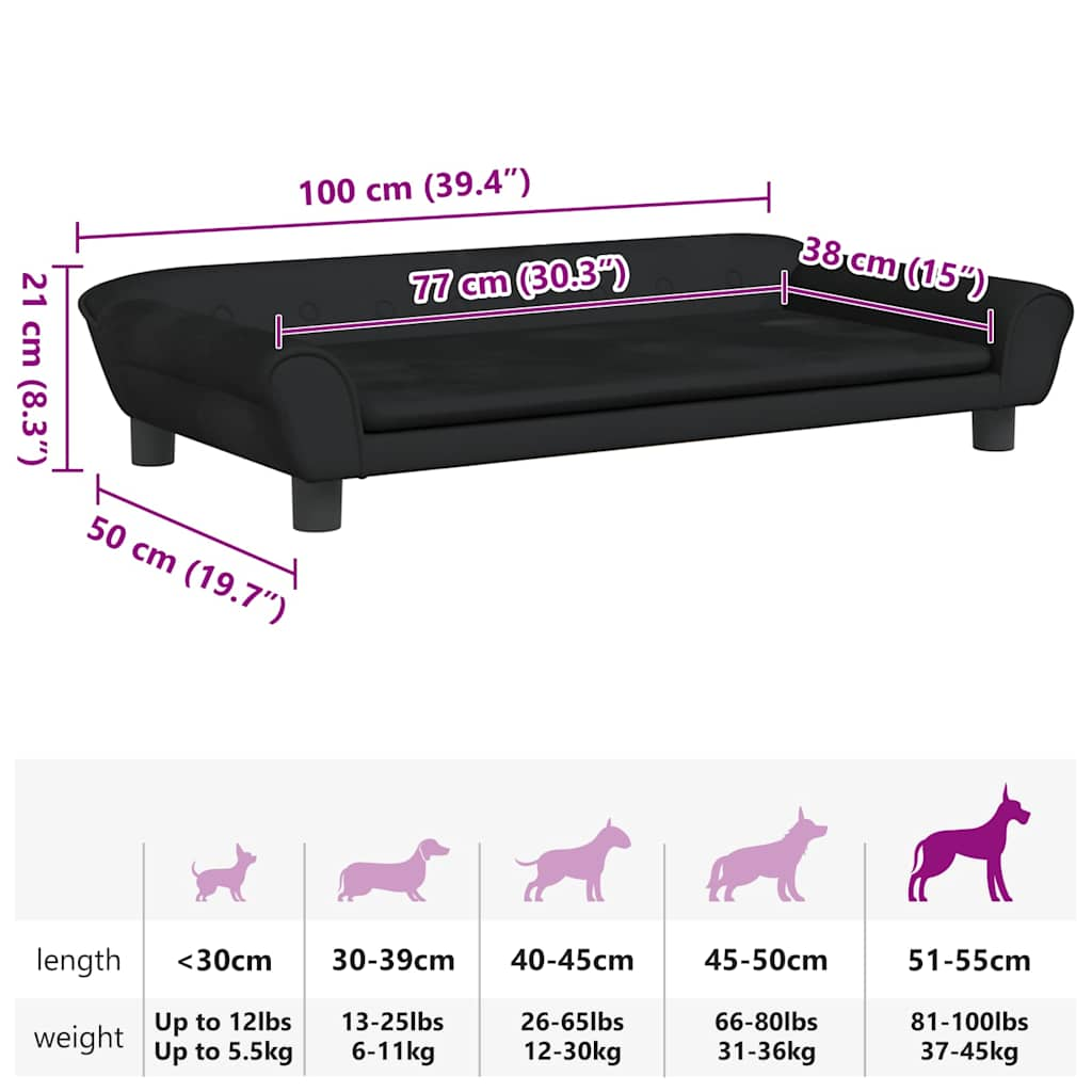 Cama para cães 100x50x21 cm veludo preto