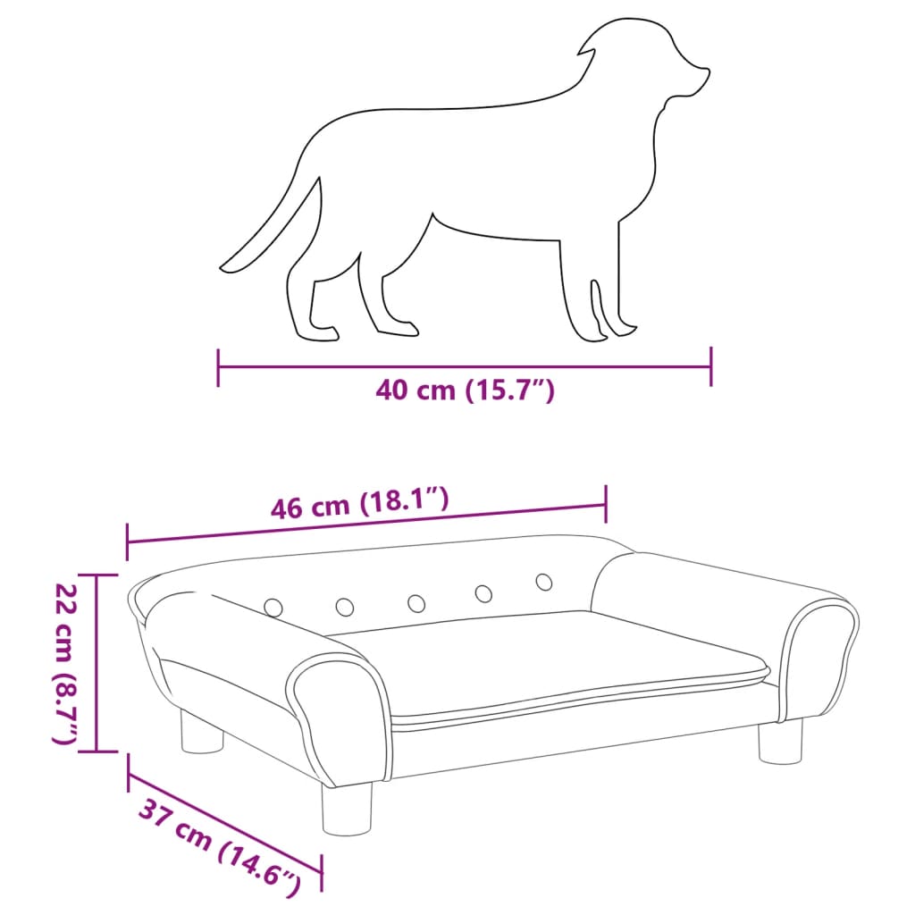 Cama para cães 70x48x22 cm veludo cinzento-claro