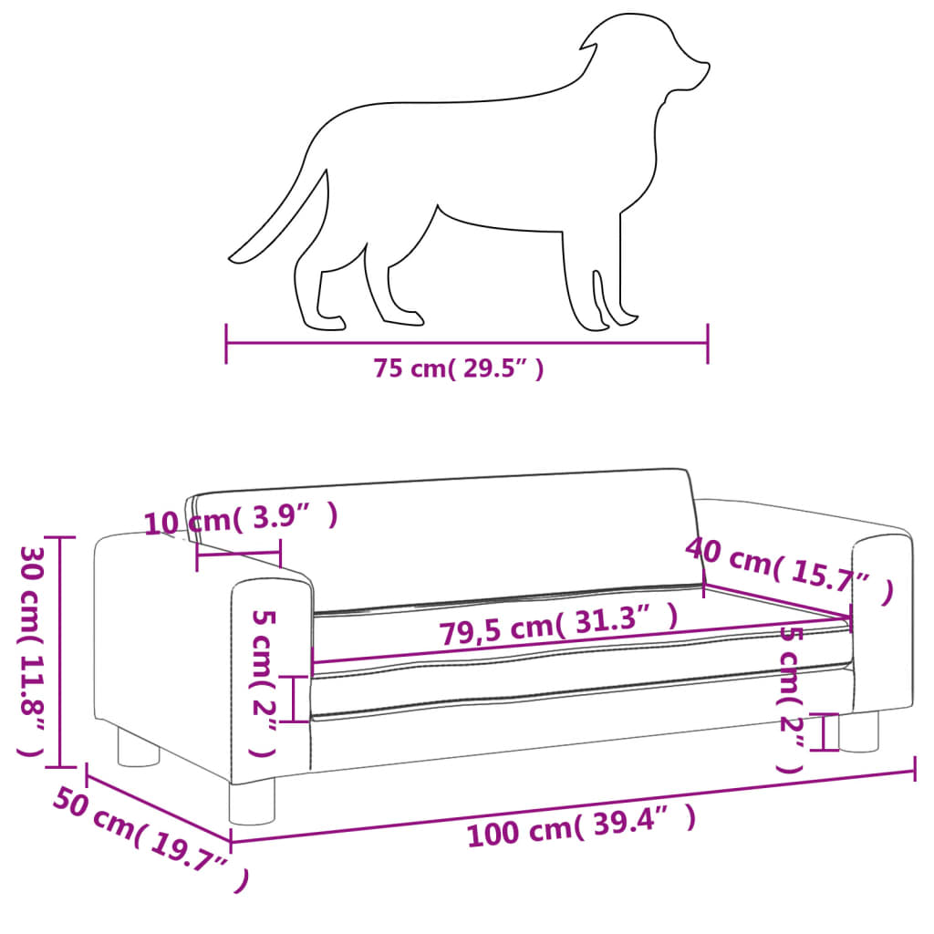 Cama para cães com extensão 100x50x30 cm veludo cinzento-escuro