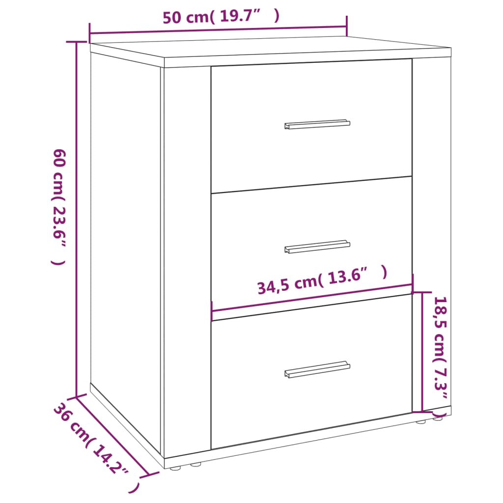 Mesa de cabeceira 50x36x60cm derivados madeira branco brilhante