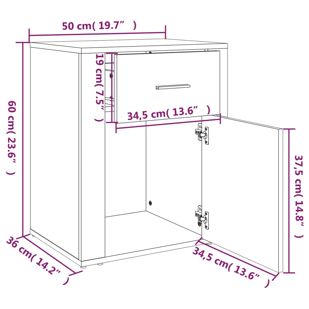 Mesa de cabeceira 50x36x60 cm derivados de madeira branco