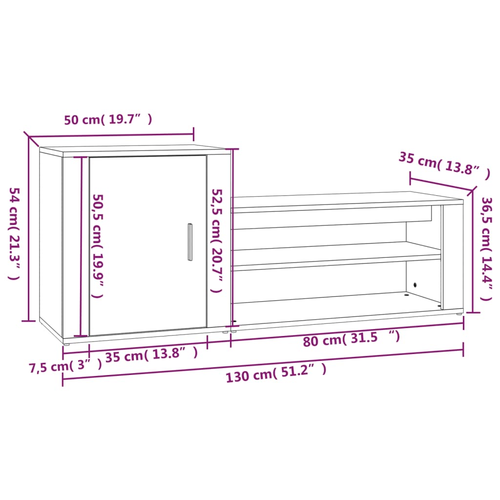 Sapateira Kiva - Com 1 Porta e 2 Prateleiras - Cor Branco Brilhante - 130x35x54 cm - Derivados de Madeira - Design Minimalista