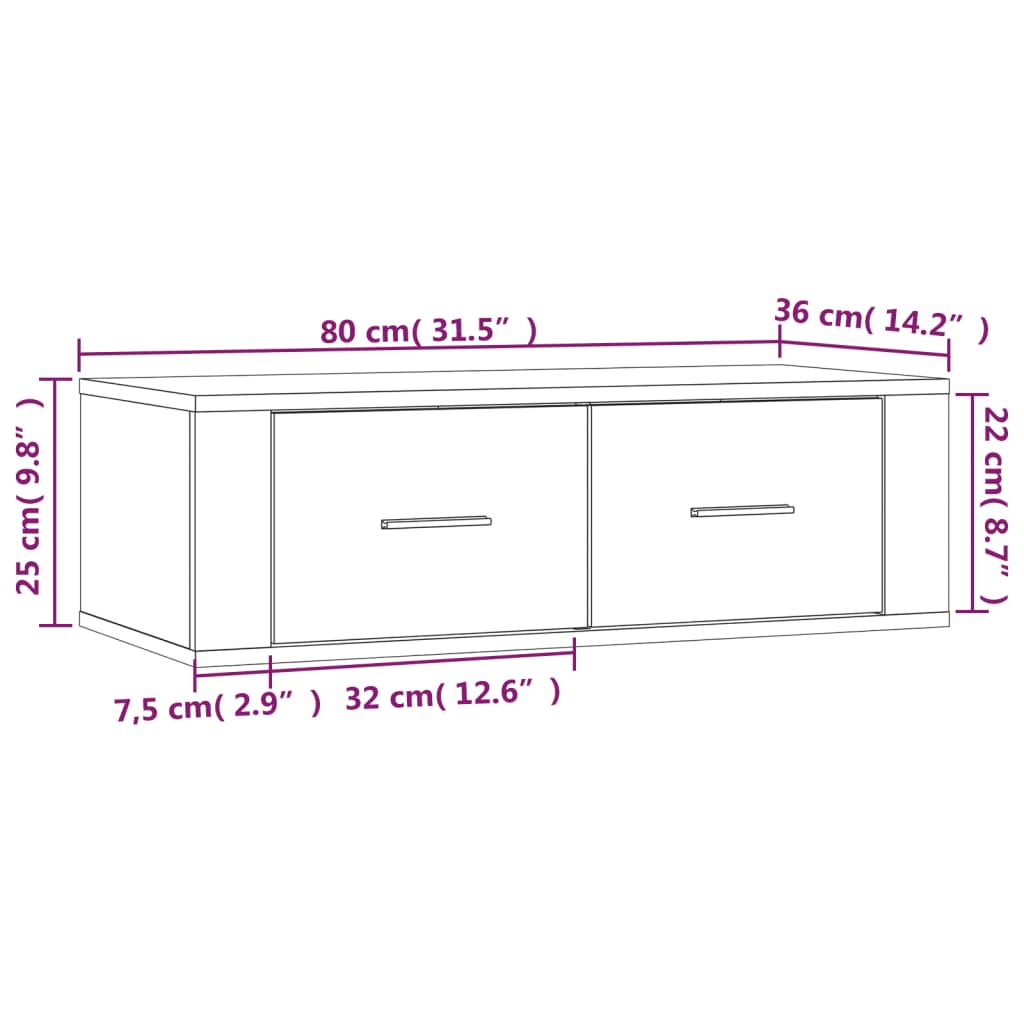 Armário TV suspenso 80x36x25 cm derivados madeira cinza sonoma