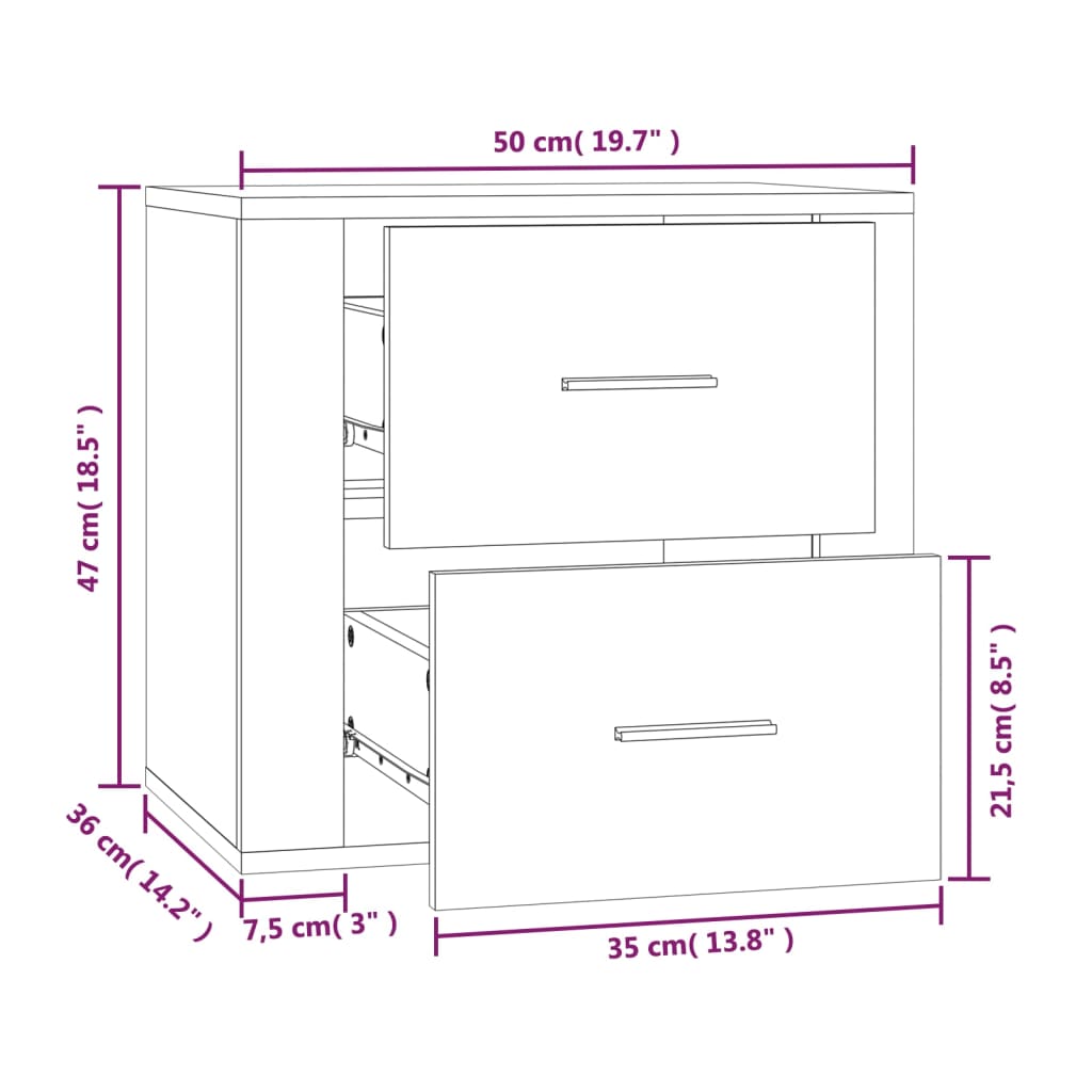 Mesa de cabeceira de parede 50x36x47 cm branco