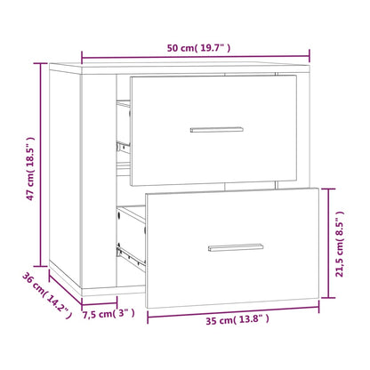 Mesa de cabeceira de parede 50x36x47 cm branco brilhante