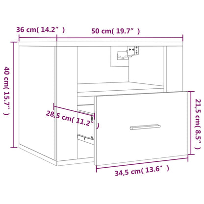 Mesa de cabeceira de parede 50x36x40 cm preto