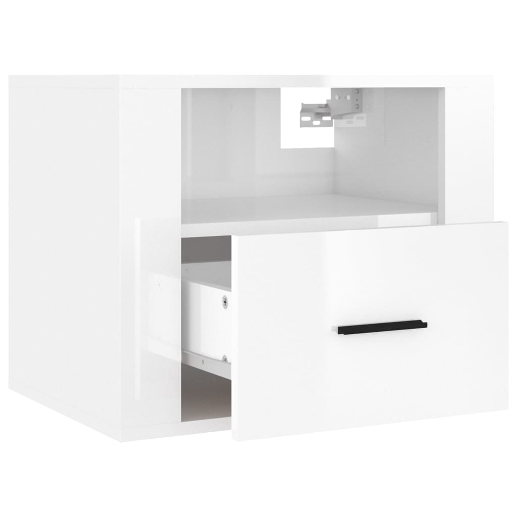 Mesa de cabeceira de parede 50x36x40 cm branco brilhante