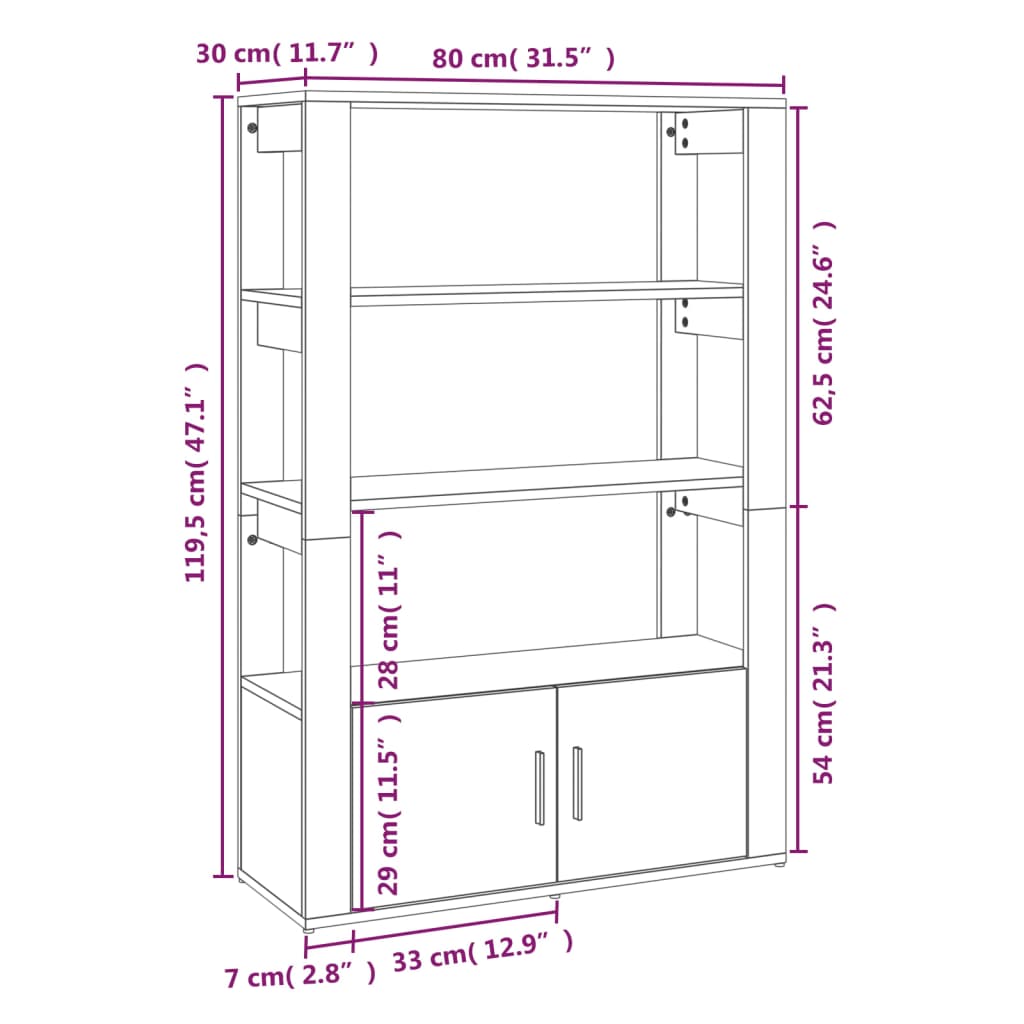 Aparador 80x30x119,5 cm derivados de madeira branco brilhante