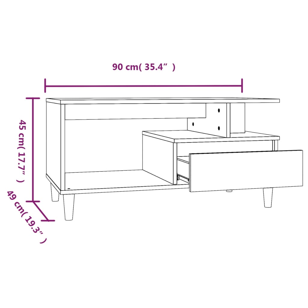 Mesa de centro 90x49x45 cm derivados de madeira branco