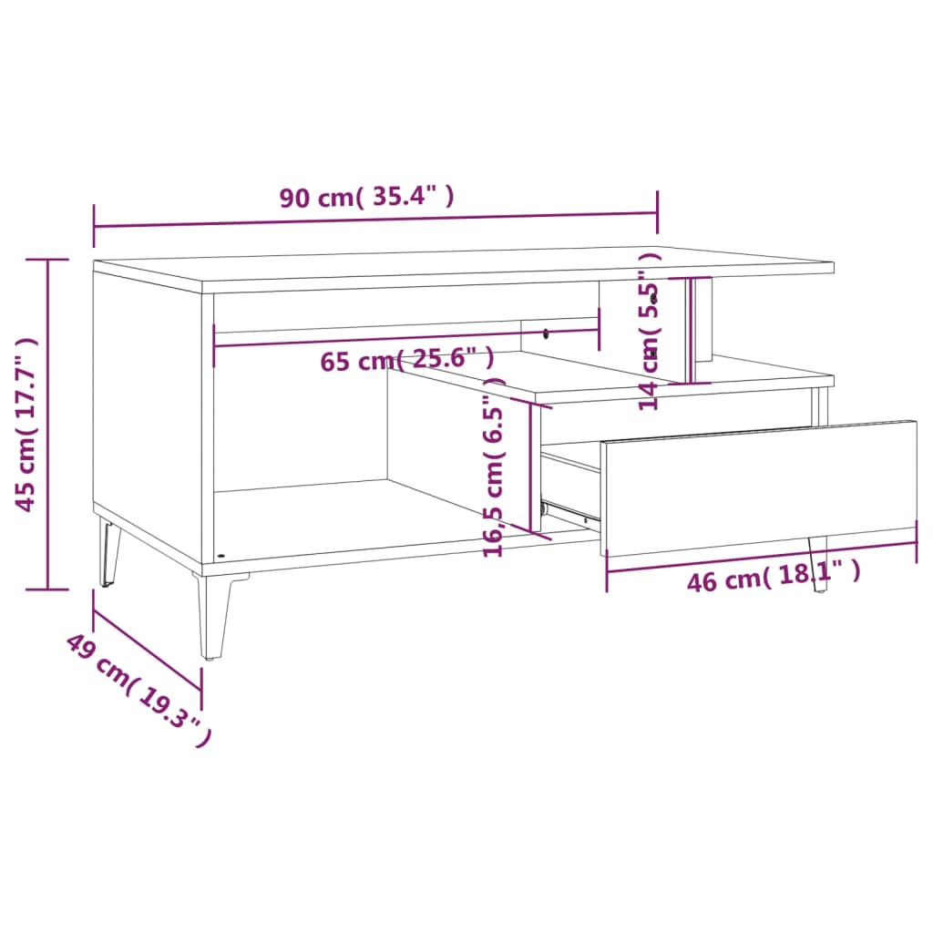 Mesa de centro 90x49x45 cm derivados de madeira branco