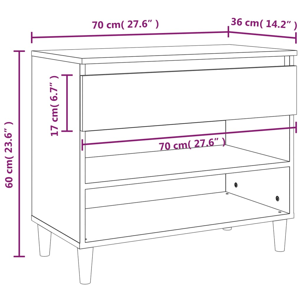 Sapateira Juana - Com 1 Gaveta e 2 Prateleiras - Cor Branco - 70x36x60 cm - Derivados de Madeira e Madeira de Eucalipto Maciça - Design Nórdico