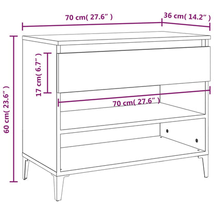 Sapateira Laura - Com 1 Gaveta e 2 Prateleiras - Cor  Cinzento Cimento - 70x36x60 cm - Derivados de Madeira - Pernas em Metal - Design Nórdico