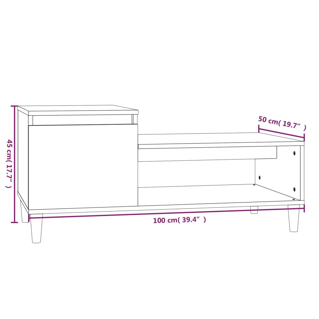 Mesa de centro 100x50x45 cm derivados de madeira branco