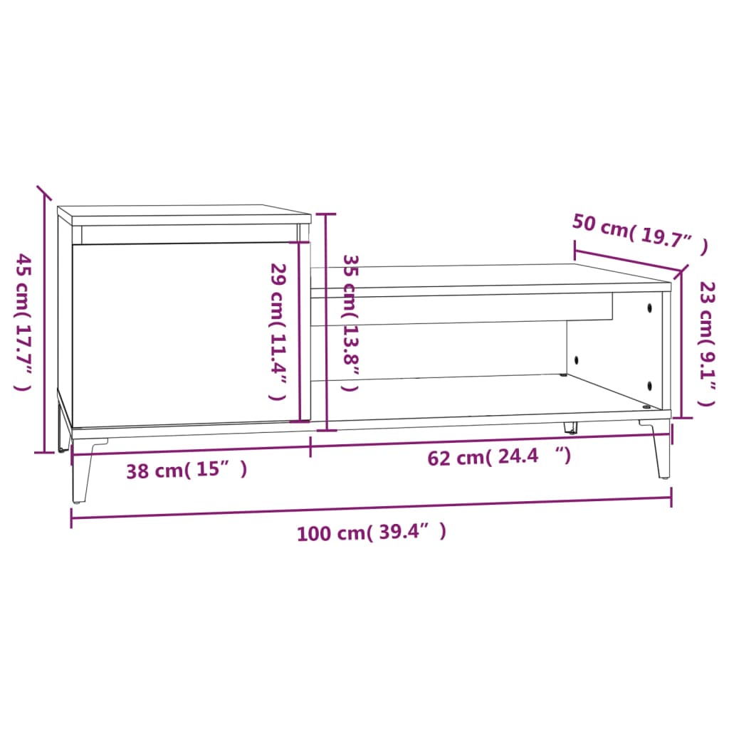 Mesa de centro 100x50x45 cm derivados madeira branco brilhante