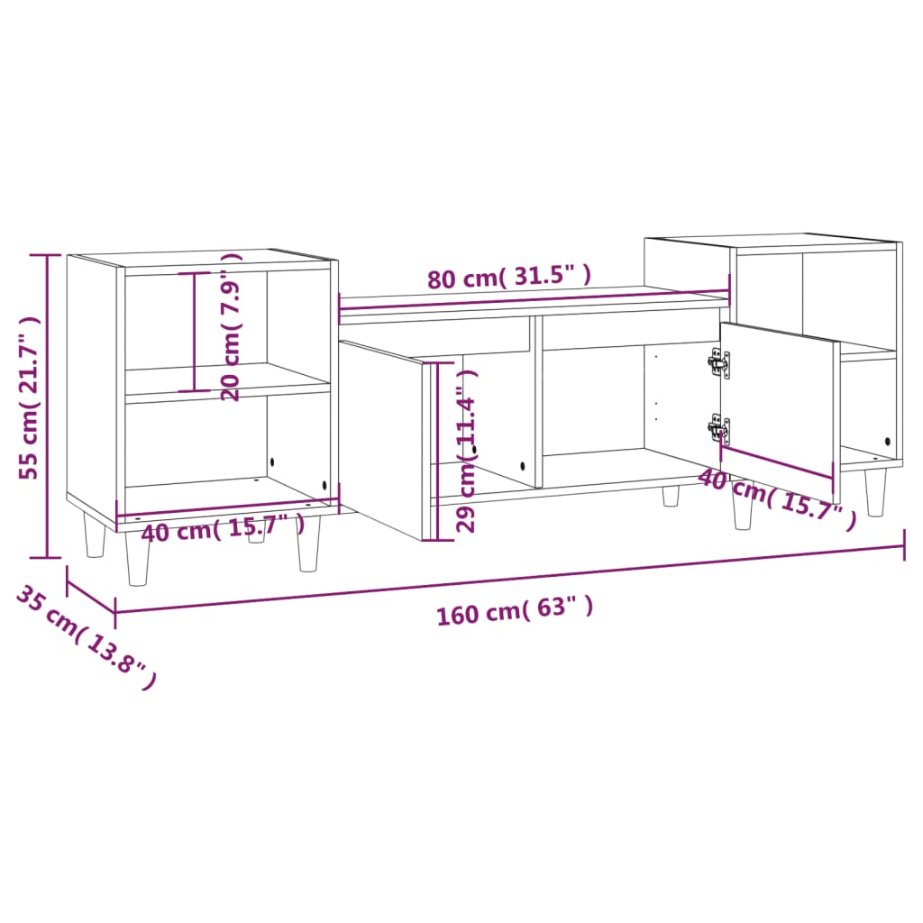 Móvel de TV Malva de 160 cm - Preto - Design Moderno