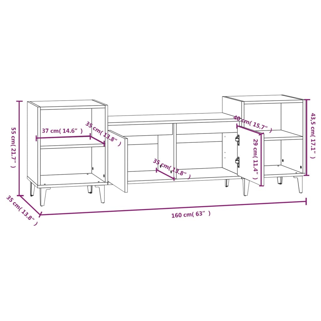 Móvel de TV Lotus de 160 cm - Preto - Design Moderno