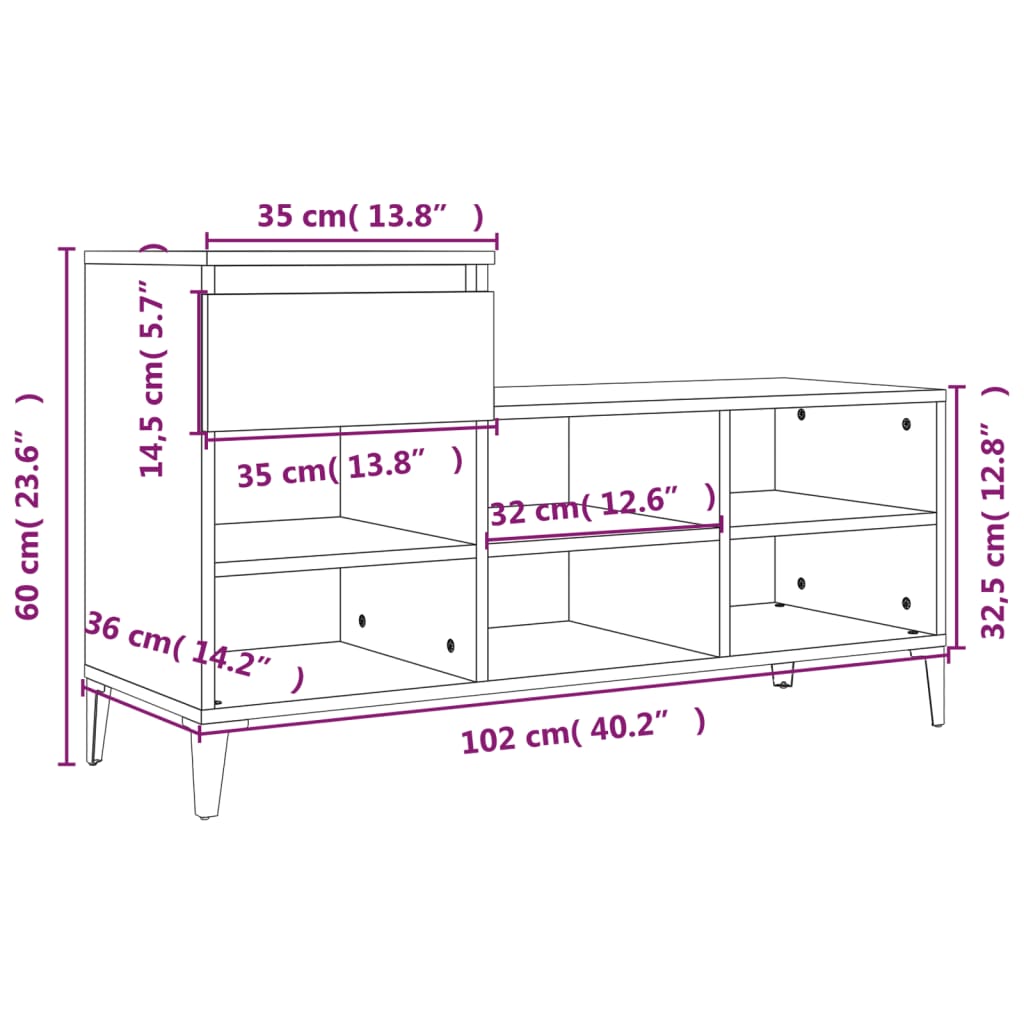 Sapateira Anuca - Com 1 Gaveta, Banco e 6 Prateleiras - Cor Branco - 102x36x60 cm - Derivados de Madeira e Pernas em Metal