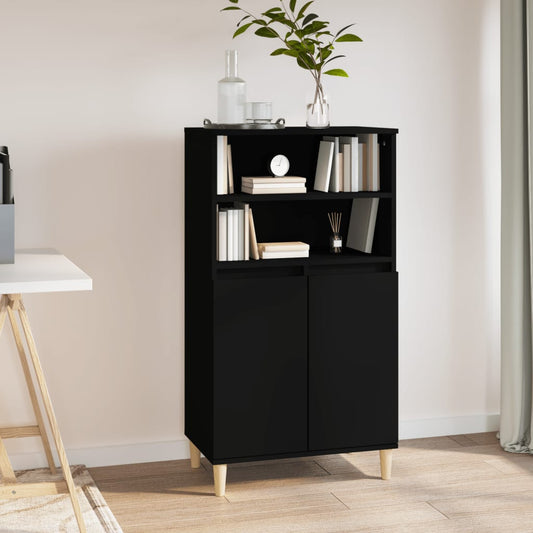 Aparador Alto Eucali com 2 Portas e Prateleiras de 60 cm - Preto - Design Moderno