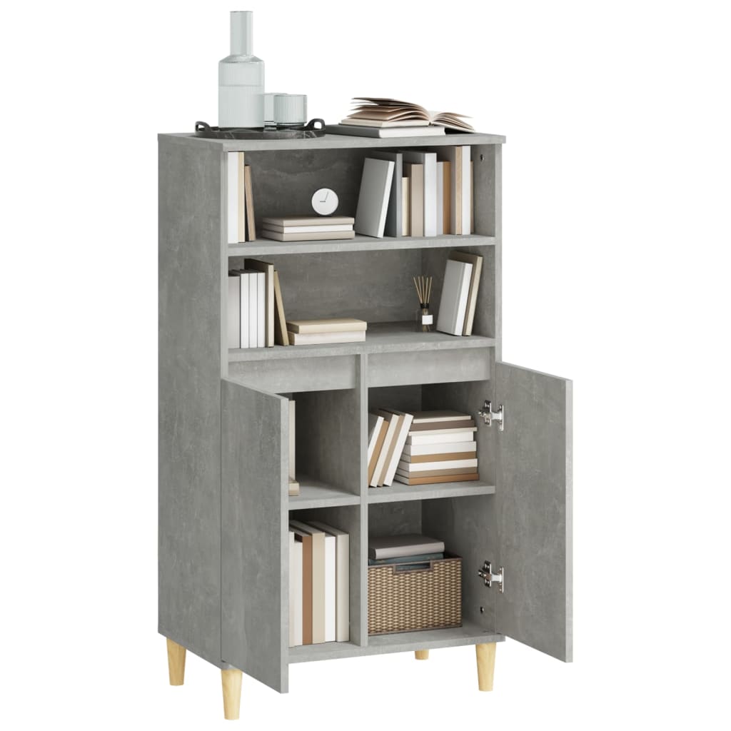 Aparador Alto Eucali com 2 Portas e Prateleiras de 60 cm - Cinzento Cimento - Design Moderno