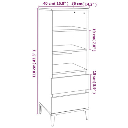 Aparador Lívia - Cor Cinzento Cimento - Com 3 Prateleiras e 2 Gavetas - 40x36x110 cm -  Derivados de Madeira - Design Minimalista