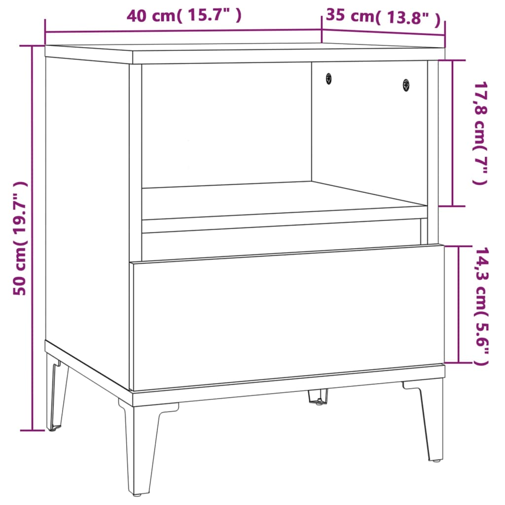 Mesa de cabeceira 40x35x50 cm cinzento sonoma