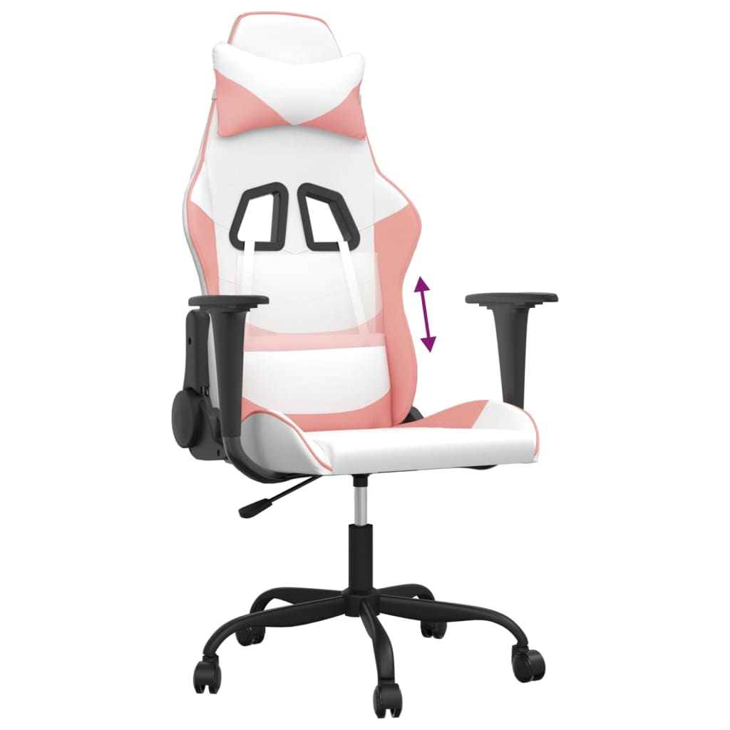 Cadeira gaming couro artificial branco e rosa