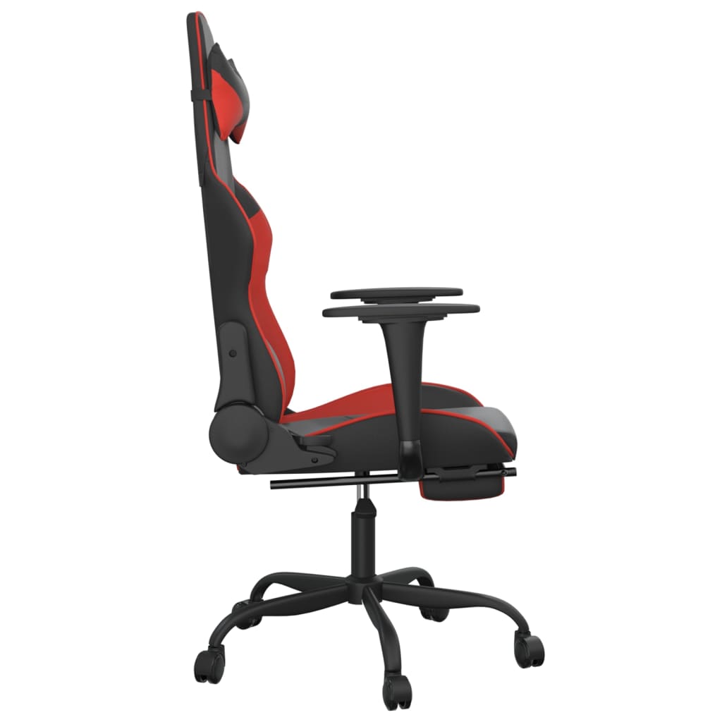 Cadeira gaming c/ apoio pés couro artificial preto e vermelho