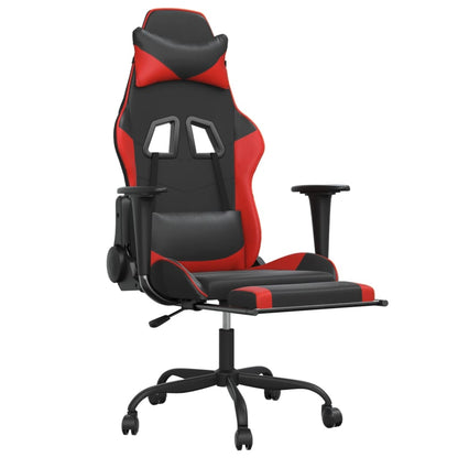 Cadeira gaming c/ apoio pés couro artificial preto e vermelho