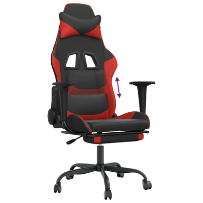 Cadeira gaming c/ apoio pés couro artificial preto e vermelho