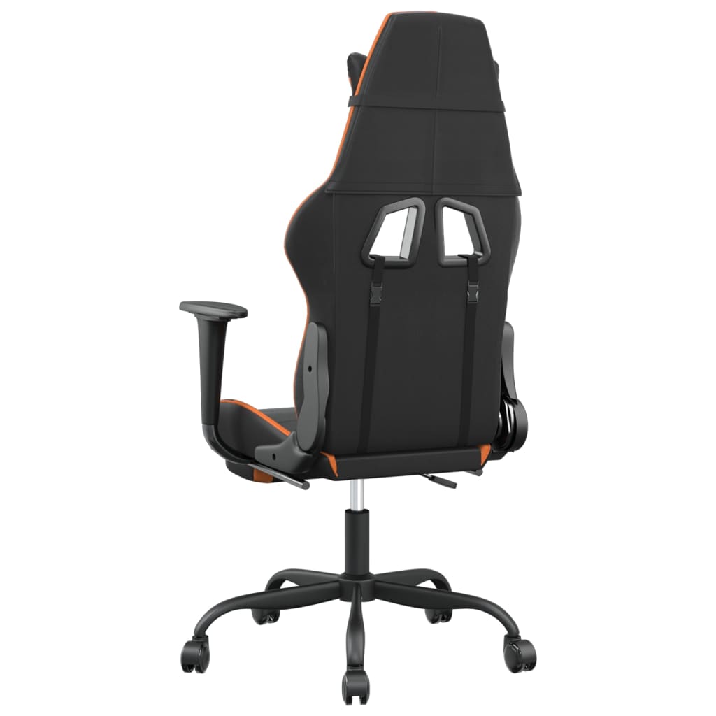 Cadeira gaming c/ apoio p/ pés couro artificial preto e laranja