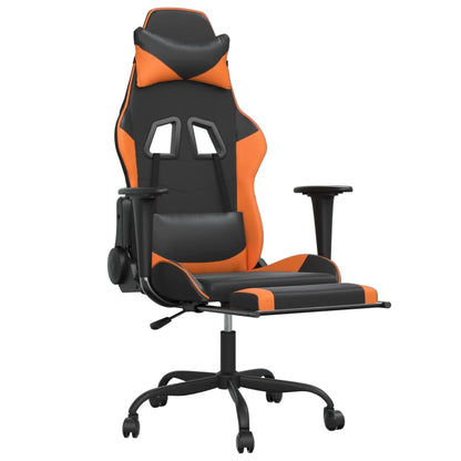 Cadeira gaming c/ apoio p/ pés couro artificial preto e laranja