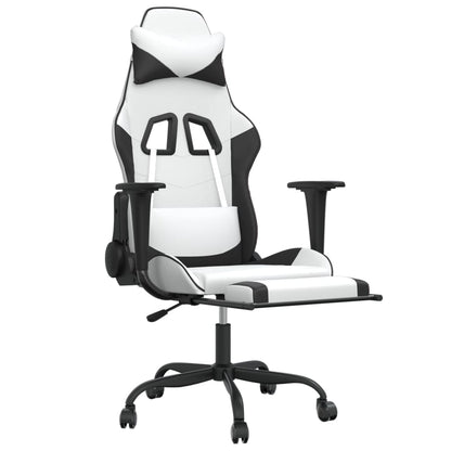 Cadeira gaming c/ apoio p/ pés couro artificial preto e branco