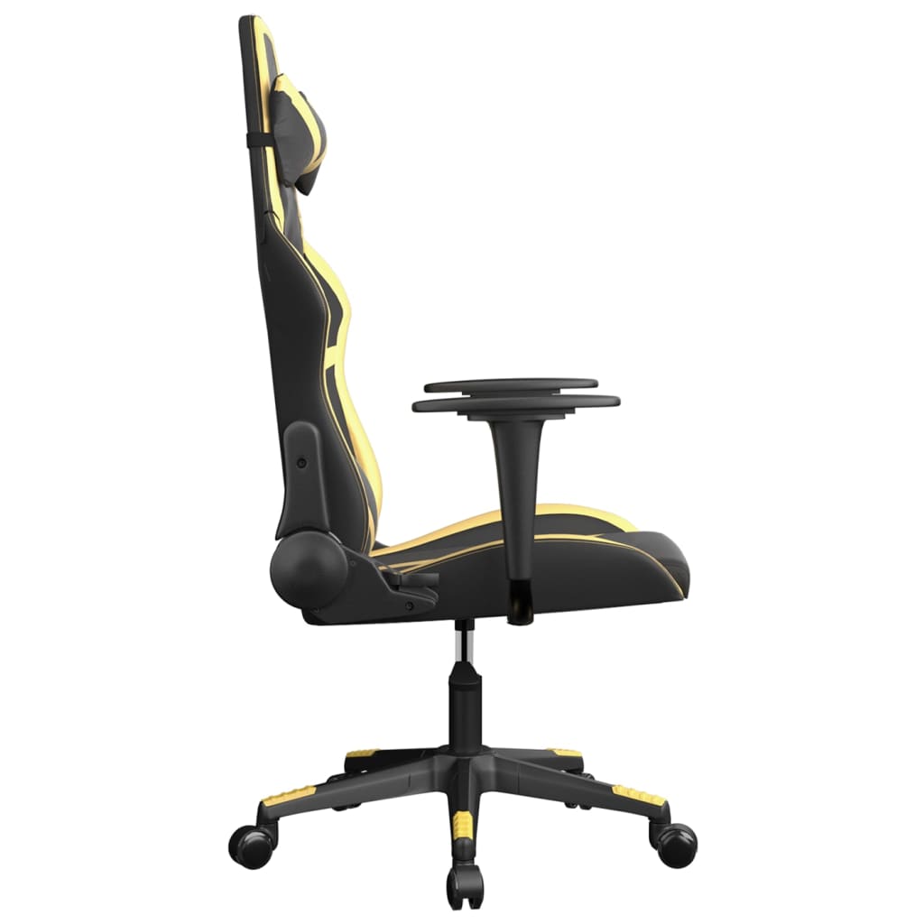 Cadeira gaming couro artificial preto e dourado