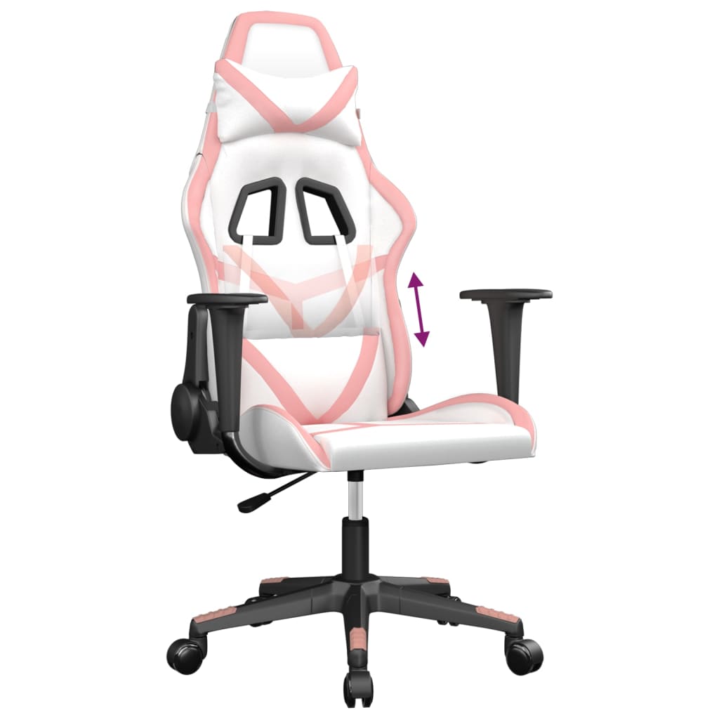 Cadeira gaming couro artificial branco e rosa