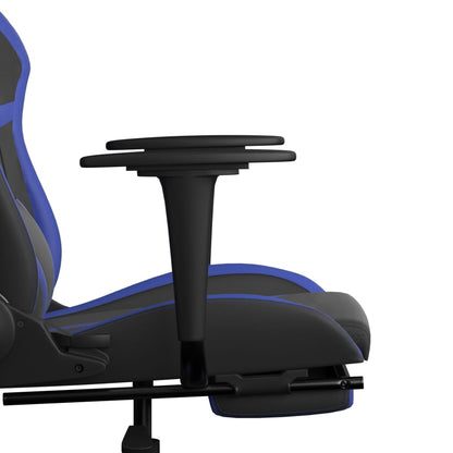 Cadeira gaming c/ apoio para pés couro artificial preto e azul