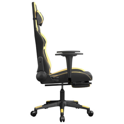 Cadeira gaming c/ apoio pés couro artificial preto e dourado